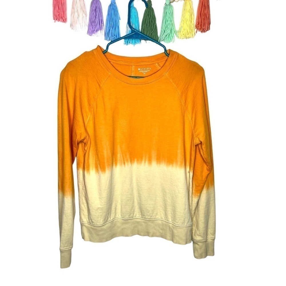 Athleta Orange Tie Dye Ombré Pullover Crewneck Sweatshirt Size Extra Small
